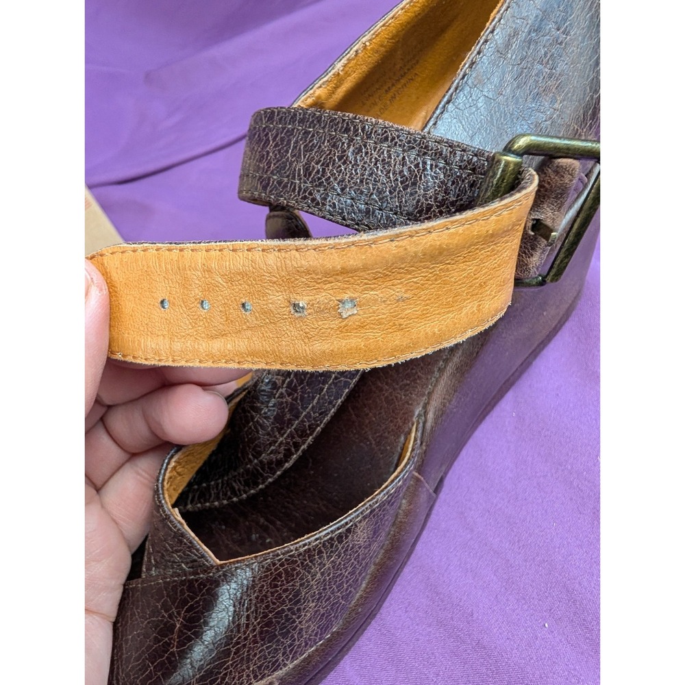 Re-mix Vintage Meadow Brown Croc Sz 9M Buckle Sandals Wedge Platform Leather - Picture 16 of 16